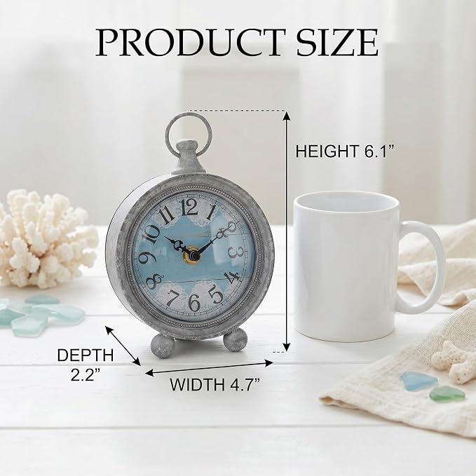 NIKKY HOME Vintage Coastal Beach Blue Table Clock Home Decor for Kitchen, Bathroom, Living Room, Bedroom, Office