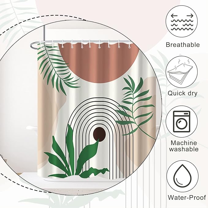 Baocicco Boho Leaves Shower Curtain Modern Abstract Geometric Aesthetic Art Shower Curtains for Bathroom Home Bathtubs Waterproof Fabric Shower Curtain with Hooks 36x72 Inches