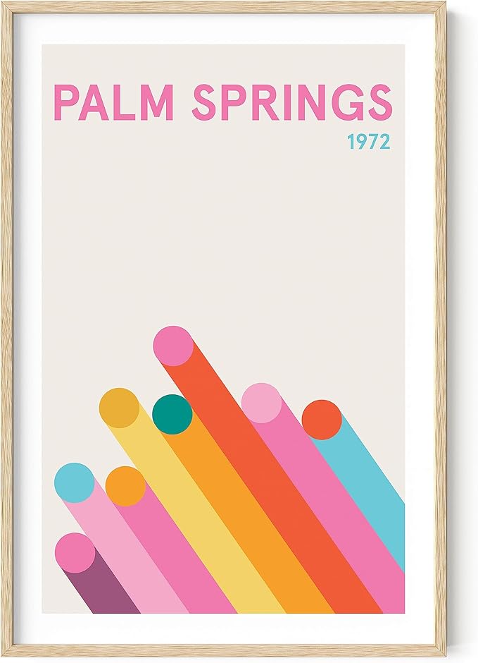 HAUS AND HUES Retro Vintage Poster: Pink Abstract Aesthetic Picture, Colorful Modern City Wall Art, Danish Travel Art Print, Bright Geometric Wall Decor (Beige Frame, 24x36)