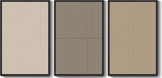KUVIOKE Minimalist Abstract Bohemian Framed Wall Art Modern Boho Neutral Line Wall Decor Geometric Artwork Bedroom Dining Room 24x36in (Black Framed)