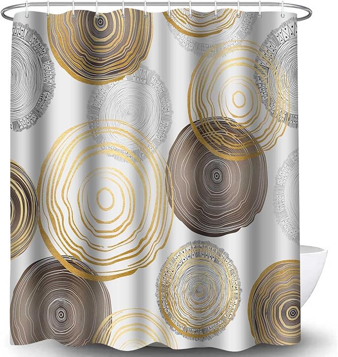 Modern Abstract Shower Curtain, 72x72 inch Polyester, Circle Geometric Pattern Shower Curtain Sets, Mid Century Style Bathroom Curtains Decor Set with 12 Hooks YLOKTP0071