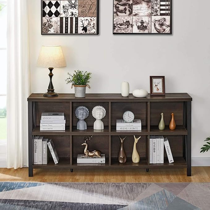 FATORRI 8 Cube Storage Organizer Bookshelf and Small Bookshelf with Drawer (Walnut Brown)