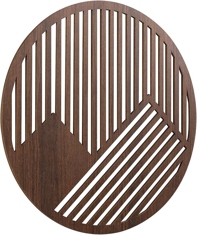 pechpell 3 Piece Round Wood Mountains Wall Art, 11.8" Circle Wooden Geometric Wall Decor, Rustic Nature Mountain Line Artwork for Living Room Bedroom Office Farmhouse Home Decorations