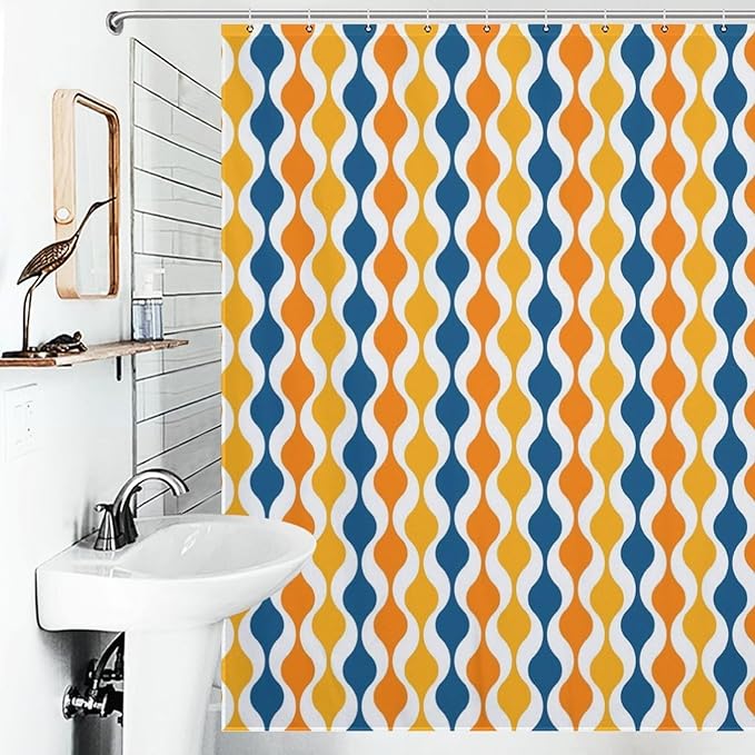 Mid Century Shower Curtain,Retro Colourful Modern Abstract Geometric 1960s Decor Bathroom Curtain Polyester Waterproof Fabric 72x72in（183x183cm）