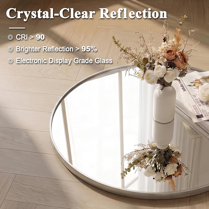 ANDY STAR Circle Mirror, Large Round Brushed Nickel Bathroom Mirror, Silver Round Vanity Mirror, Seamless Thin Metal Frame, 1" Deep Wall Mounted, Perfect for Oversized Space