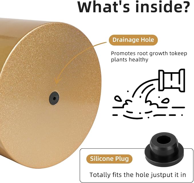 Gold Metal Plant Pot with Drainage Hole,7 Inch Mid Century Modern Small Pot Indoor Outdoor Planters for Succulents, Flowers & Home Decor Gift Window Living Room Bedroom