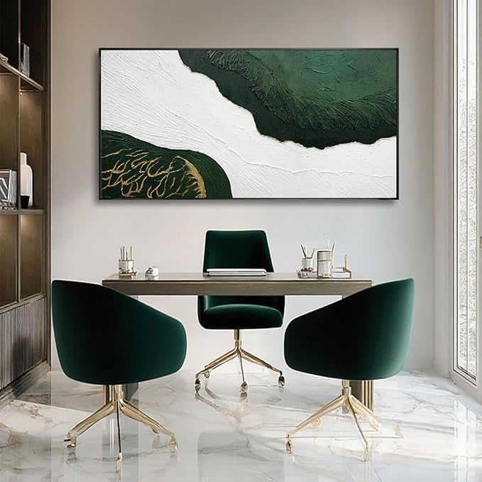 Abstract Canvas Paintings Line Framed Wall Decor Green and White Hanging Art 24"x48" Artwork for Bedroom Kitchen Office