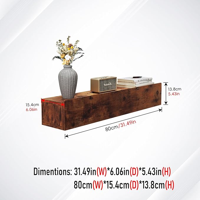 Floating Solid Wood Console Table, 32'' Wall Mounted Narrow Entryway Table with Storage Shelf, Modern Couch Shelves Small Entry Way Tables for Entryway, Front Hall, Hallway (Rustic Brown)