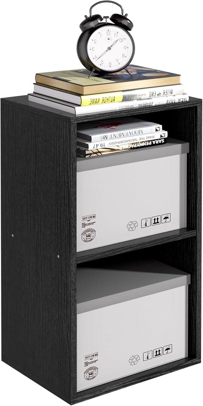 Wooden 2 Cube Storage Organizer, 2 Tier Storage Cubes Storage Display Cubby, Versatile Cubes Shelf and Cubby Organizer for Any Space (Black, 2 Cube-W(11.8inch)