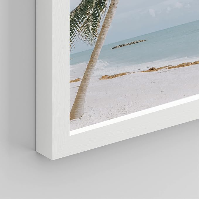 SIGNWIN Framed White Beach Shore Tropical Palm Tree Island Wall Art, Set of 4 Landscape Colorful Wall Decor Prints, Nature Wilderness Wall Décor for Living Room, Bedroom - 11"x14" White