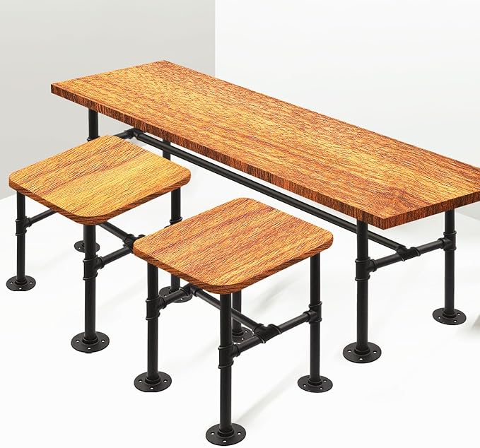16In Height x 16In Width x 43In Length Industrial Pipe Table Leg Set, Iron Base Legs for Coffee Tables, Desks, NightstandVintage, Dark Grey Black Rough Pipes