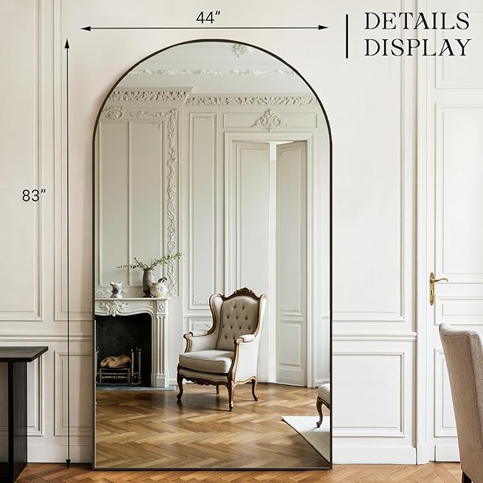 MISSDAY Oversized Arched Full Length Mirror, 83"x44" Black Full Body Mirror with Stand, Floor Mirror Large Free Standing, Leaning or Hanging, Aluminum Frame Mounted Mirrors Wall Mirrors for Bedroom