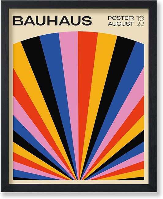 Poster Master Bauhaus Poster - Rainbow Sun Rays Print - Geometric - Abstract Art- Graphic Design - Chic Boho - Mid Century Modern Art - 18x24 UNFRAMED