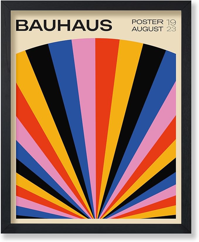 Poster Master Bauhaus Poster - Rainbow Sun Rays Print - Geometric - Abstract Art- Graphic Design - Chic Boho - Mid Century Modern Art - 8x10 UNFRAMED