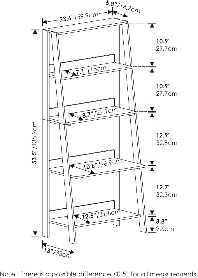 Furinno Ladder Bookcase Display Shelf, 5-Tier, Espresso