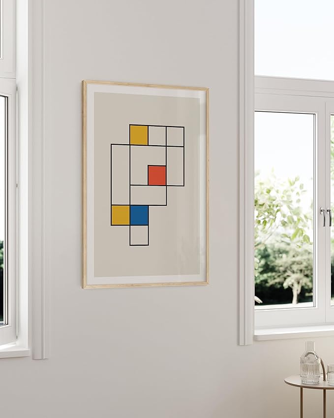 HAUS AND HUES Bauhaus Modern Mid Century Wall Art - Geometric Abstract Art (Beige Frame, 24x36)