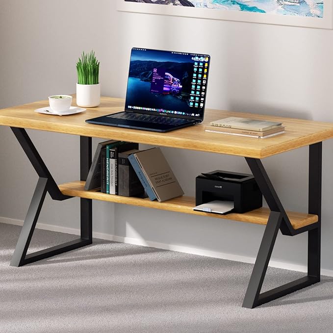 Metal Table Legs 28Inch x 24 Inch, Upgraded 2-Tier Heavy Duty Desk Legs, K-Shaped Industrial Dining Table Legs, Black Metal Legs for Office Desk, Coffee Table Set of 2…