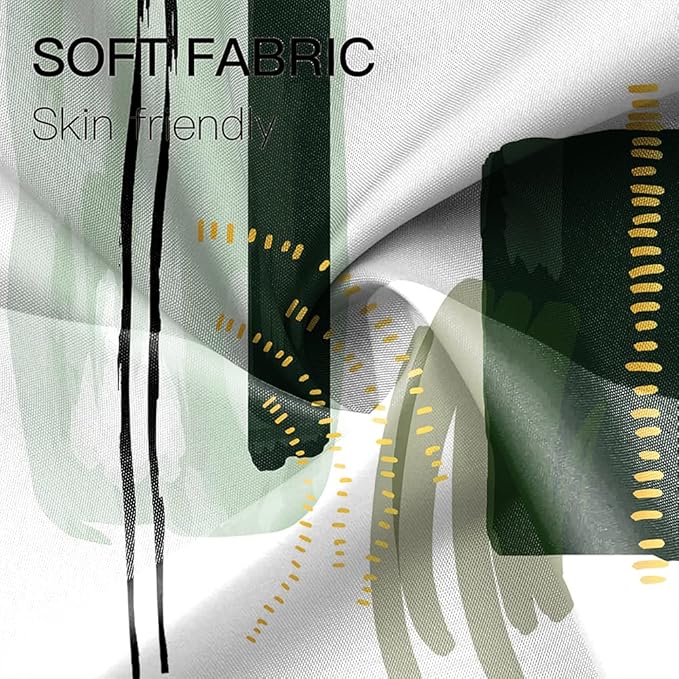 Abstract Geometric Shower Curtain Watercolor Green Painting Gold Pattern Design for Modern Minimalist Bathroom Decor Accessories Shower Curtain Set with 12 Hooks, 72x84 Inches