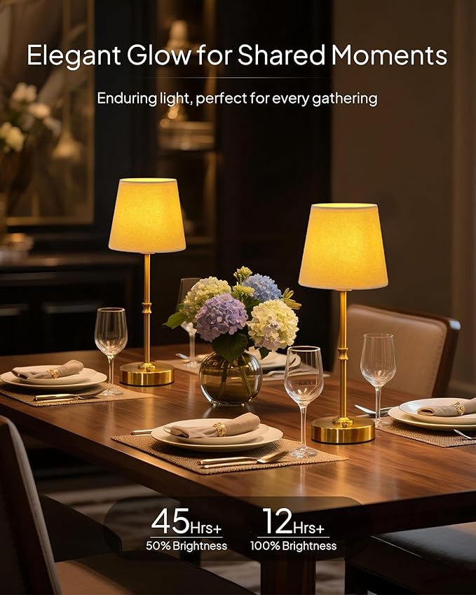 EppieBasic Cordless Table Lamp Rechargeable: Fast Charging & Long Lasting - 2700K Warm Light Vintage Gold Lamps - Dinning Living Room Bedroom - Beige Shade