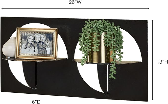 Touch of Class Corydon Horizontal Modern Metal Wall Shelf with Two Shelves | Shelving Decor for Bedroom, Living Room, Bathroom, Kitchen, Hallway, Entryway