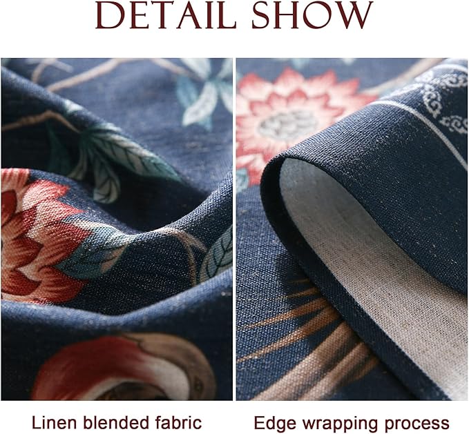 patdrea Designer Vintage Dark Blue Linen Rectangle Tablecloth,Navy French Floral and Birds Pattern Table Cloth,Decoration Table Cover for Kitchen,Dining,Tea Party,Home,Christmas,63"*102"