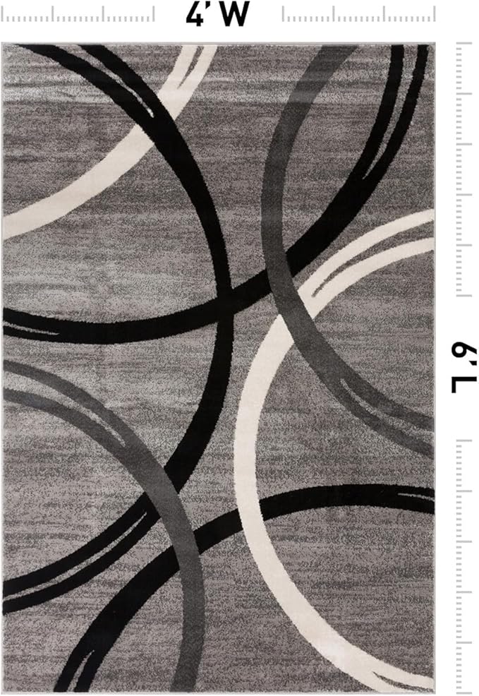 Rugshop Wavy Circles Design Area Rug, Carpet with Jute Backing for Kitchen, Entryway, or Office, Gray, 4' x 6'