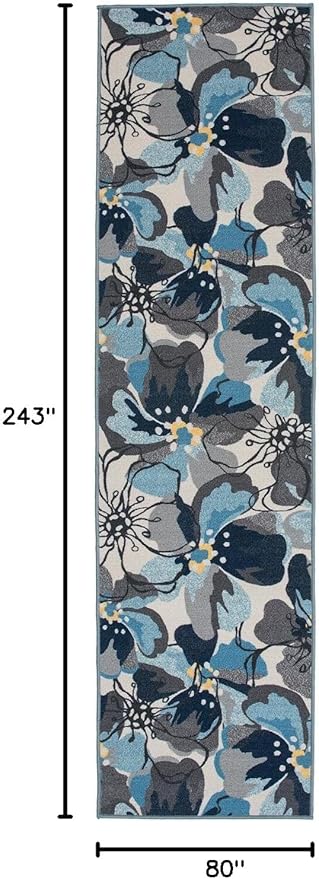Rugshop Gray Large Floral Non-Slip Runner Rug Fade Resistant for Hallway, Entryway and Kitchen, 2'7" x 8'