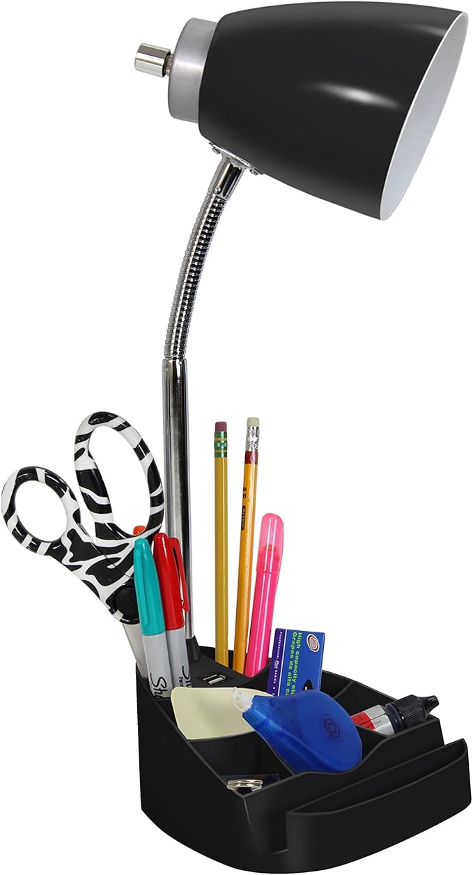 Limelights LD1056-BLK Desk Lamp Organizer with iPad Tablet Book Stand and USB Charging Port, Black