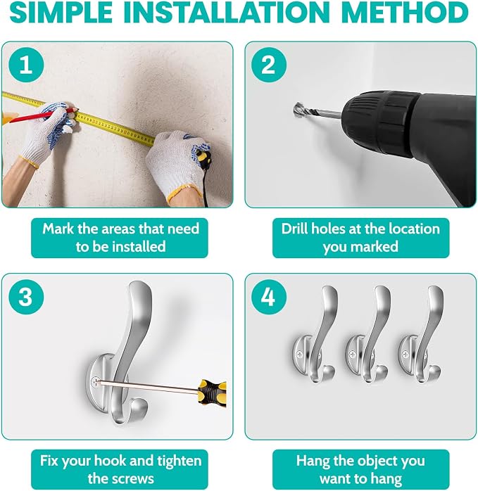 Coat Hooks Heavy Duty - Easy to Install Metal Towel Hooks Fashionable Wall Hooks for Hanging Hat, Towel, Key, Robe, Scarf, Bag, Cap (10 PCS Silver)