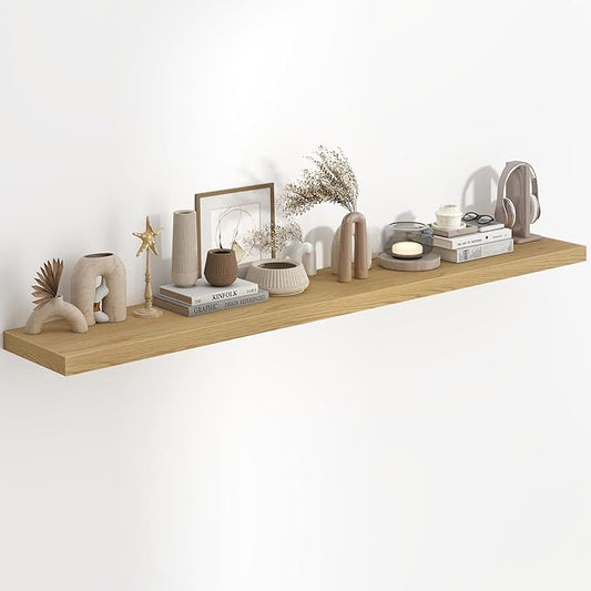 Fun Memories 72 Inch Long Floating Shelves for Wall, 72x9.3 Large Floating Shelf for Bedroom, Kitchen, Bathroom, Wall Mounted Rustic Wood Shelves with Invisible Bracket for Books, Decor, Oak