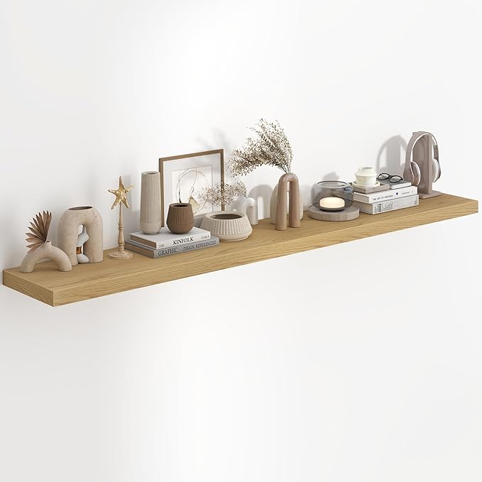 72"W x 9.3"D Floating Shelves for Wall, Wall Mounted Bathroom Shelves 1 Pack Deep Floating Shelf for Bedroom Kitchen Living Room, Rustic Wooden Wall Shelf with Invisible Bracket for Books Decor
