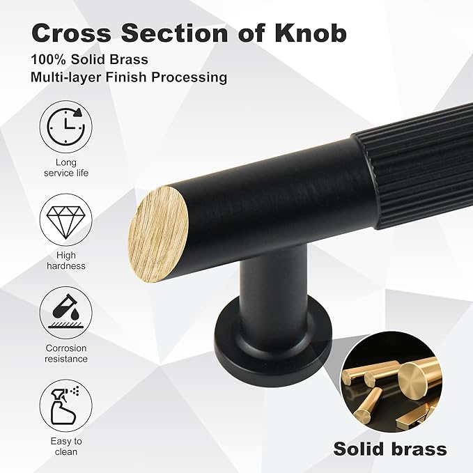 Matt Black Kitchen Cabinet Pulls, 5 Pack 6-3/10 Inch Solid Brass Drawer Dresser Handles, Modern Furniture Door Pulls for Bathroom Cabinet Cupboard Wardrobe Closet Hardware