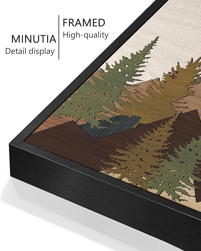 KUVIOKE Morden Mountains Framed Wall Art Boho Pine Tree Forest Nature Landscape Artwork Bohemain Farmhouse Rustic Bedroom Living Room Decor 12x16in (Black Framed)