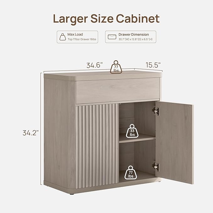 SICOTAS Buffet Cabinet with Storage - Accent Fluted Storage Cabinet with 4 Doors & 2 Drawers Sideboard Credenza Buffet Table Console Cabinets for Living Room Kitchen Dining Room Entryway Office