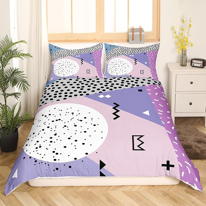 Manfei Memphis Duvet Cover Set Twin Size, Abstract Geometric Retro Bedding Set 2pcs for Kids Girls, 80s or 90s Fashion Style Comforter Cover Soft Polyester Quilt Cover with 1 Pillowcase,No Comforter