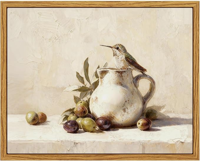 InSimSea Vintage Framed Wall Art Olives and bird Canvas Prints, Vintage Home Decor, Print Framed Painting Picture,For Living Room, Study, And Dining Room Wall Decor 10L x 8W