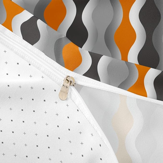 Orange Comforter Cover Mid Century Geometric Bedding Set Retro Black Grey Striped Duvet Cover for Kids Boys Girls Abstract Modern Decor Bedspread Cover Room Decor Bedclothes Queen Size (No Comforter)