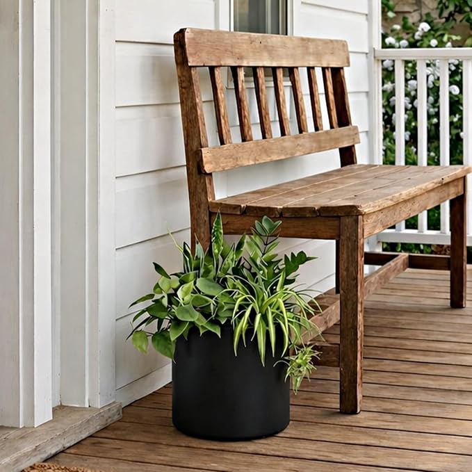 Black Metal Plant Pot with Drainage Hole,7 Inch Mid Century Modern Small Pot Indoor Outdoor Planters for Succulents, Flowers & Home Decor Gift Window Living Room Bedroom