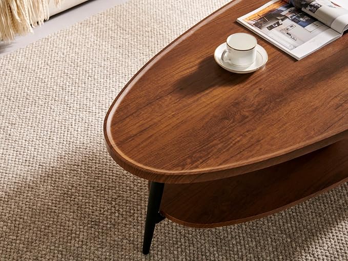 Saint Mossi Oval Wood Coffee Table, Mid-Century Modern Coffee Table, Double Layer Center Table for Living Room, D47xW23.6xH15, Espresso