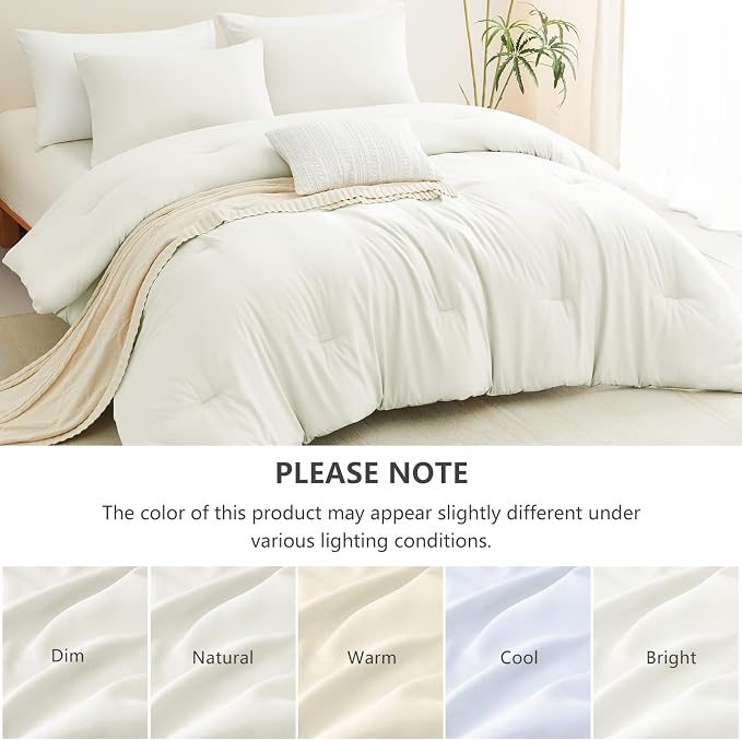 CozyLux King Size Comforter Set Ivory, 3 Pieces Lightweight Down Alternative Quilted Bedding Sets, All Season Soft Breathable Solid Comforter with 2 Pillowcases, Luxury Bed Set Gift for Home