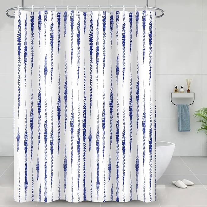 Abstract Shower Curtain Blue Twine Lines Print Unique Design Pattern Shower Curtains for Modern Artistic Bathroom Waterproof Fabric Decor Set with Hooks, 72W x 84H Inch