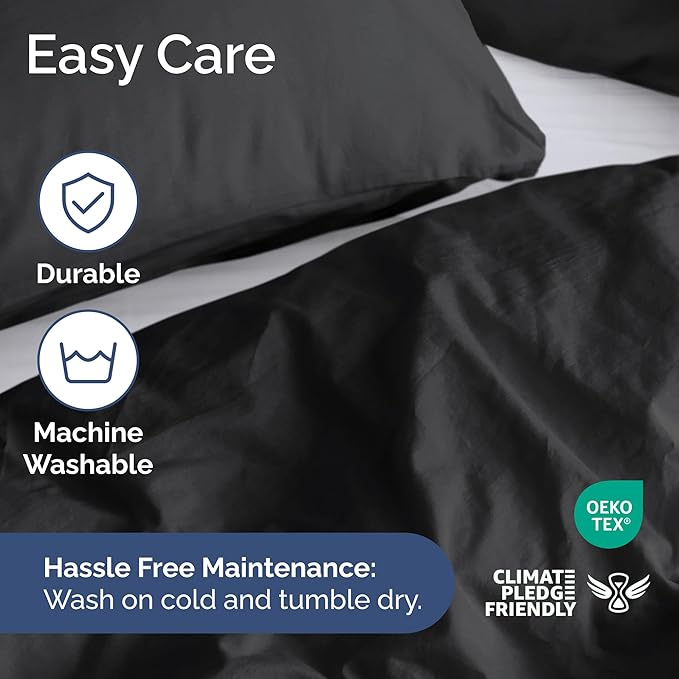 Duvet Cover Queen Size - Extra Soft Queen Size Duvet Cover - Lightweight, Breathable & Cozy - Easy Care & Fade Free with Zipper Closures & Ties - 90" x 90" Inches - (Black) Comforter Not Included