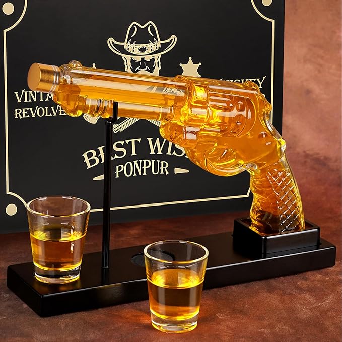 PONPUR Birthday Gifts for Men Dad Christmas, Whiskey Decanter Set with 2 Glasses, Cool Whiskey Bourbon Gifts for Mens, House Warming Anniversary Presents for Husband Him