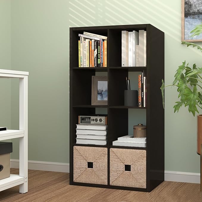 CTESNE【2026 Wooden Thick Frame 8 Cube Storage Organizer Shelf with Anti-Tipping Kits + Reversible Open Back Bookcase, Horizontal and Vertical Dual-use（Chocolate,11inch）