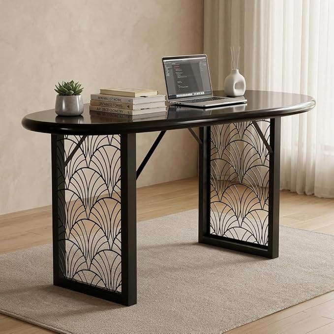 Heavy-Duty Metal Table Legs for DIY Desk Base, 28 Inch Black Industrial Legs with Laser Engraving Design, for Dining Table/Office Furniture Set of 2 (D)