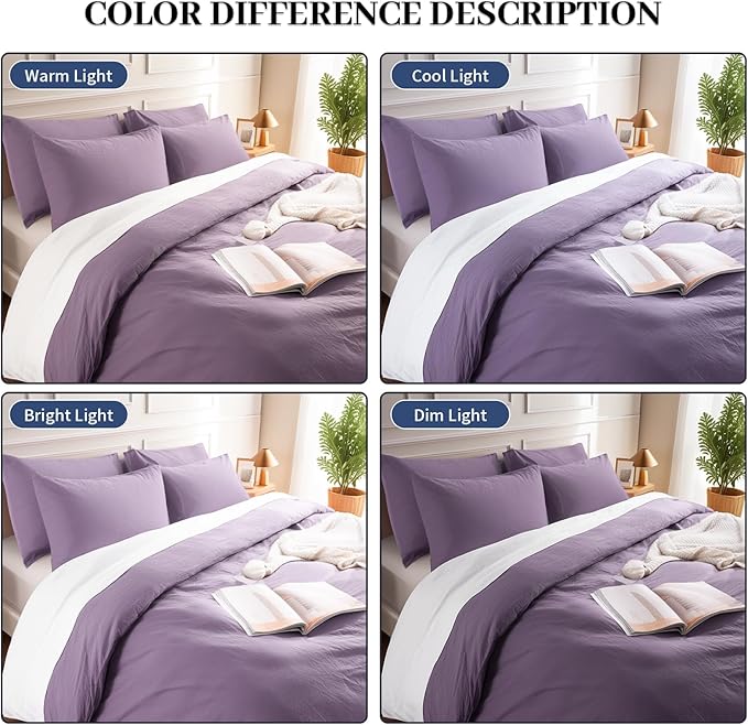 NEXHOME PRO Twin Duvet Cover Set, 100% Washed Cotton with Linen-Like Texture, Natural Organic, Breathable & Comfortable, Includes Home Bedding Set Dusty Purple (No Comforter) 6890