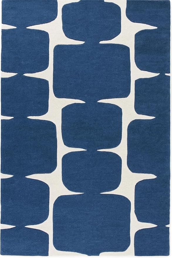 Restoration and Renovation Modern Wool Area Rug - Contemporary Abstract Geometric Design, Thick & Soft Hand-Tufted Carpet - Ideal for Indoor Decor in Living Room, Bedroom (Denim Blue, 5' Round)