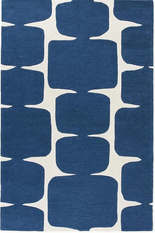 Restoration and Renovation Modern Wool Area Rug - Contemporary Abstract Geometric Design, Thick & Soft Hand-Tufted Carpet - Ideal for Indoor Decor in Living Room, Bedroom (Denim Blue, 9' x 12')