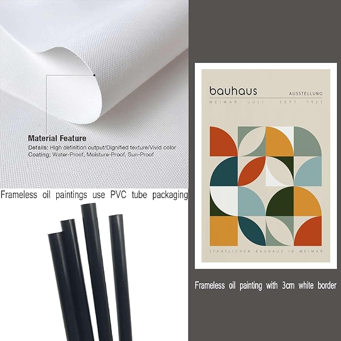 Canvas Painting Wall Mural Print Bauhaus Exhibition Poster Geometric Print Abstract Wall Art Mid Century Modern Beige Orange Sage Decor Modern Home and Bedroom Decoration 20x30inch without Frame