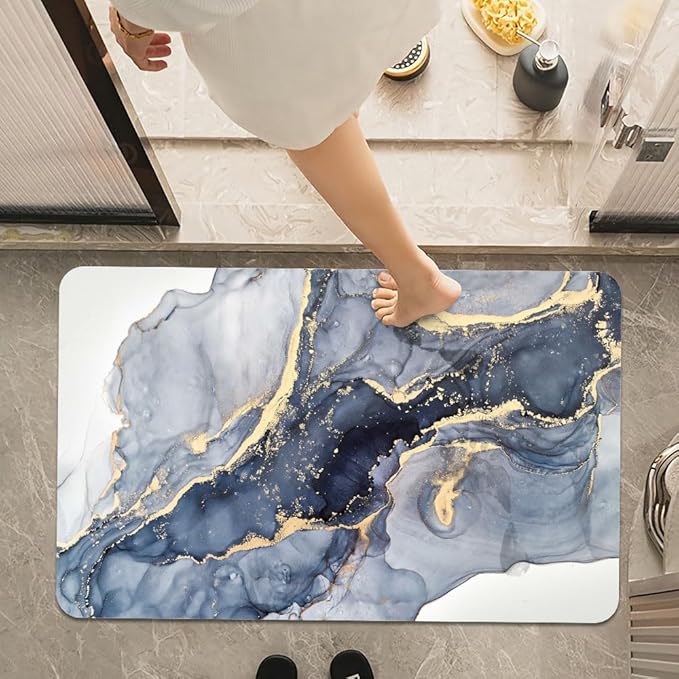 Bath Mat Rug,Gilt Marble Non Slip Quick Dry Super Absorbent Thin Bathroom Rugs Fit Under Door-Easy to Clean Bathroom Floor Mats-Shower Rug for Shower Sink Bathtub(16" x 24"in)